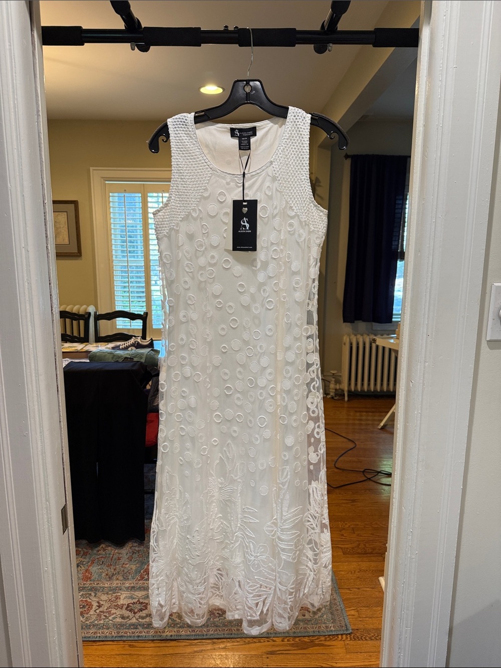 White Embroidered Maxi Dress with Textured Straps